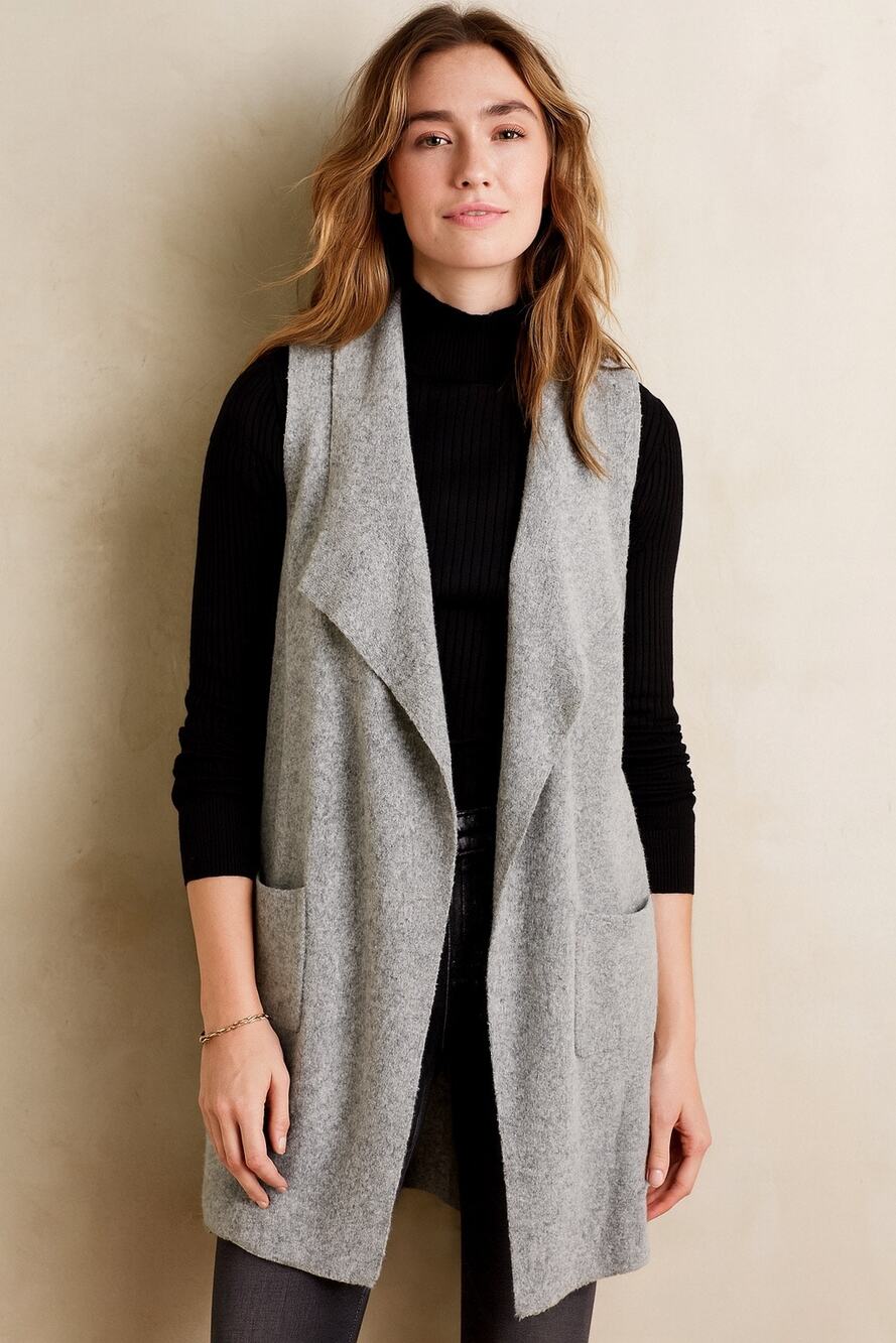 Anama Sweater Vest Women's M Gray Longline Open Front Sleeveless Wool Blend